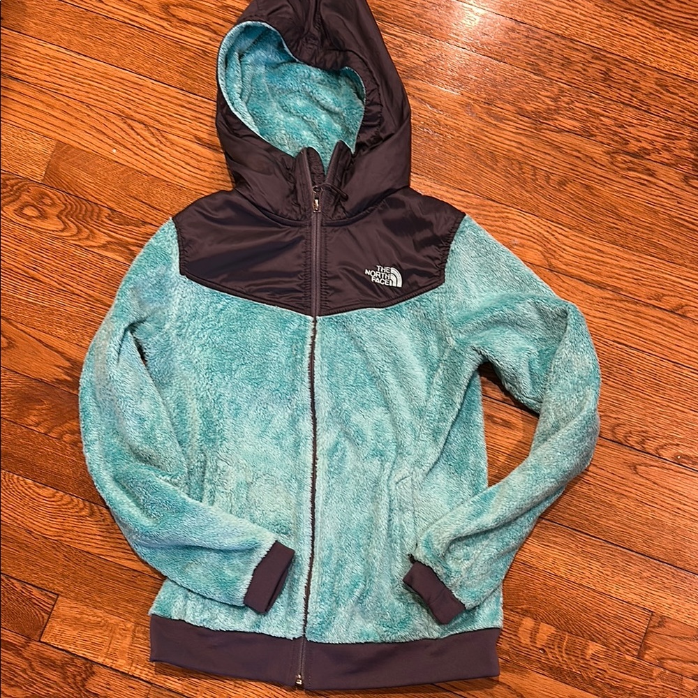 North Face women’s mint green and grey hooded fleece - size small